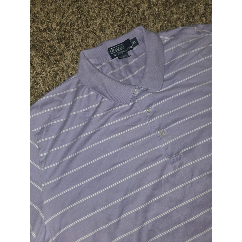 Vintage Polo Ralph Lauren Mens XL Purple Fine Stripe Pima Cotton Top Peru